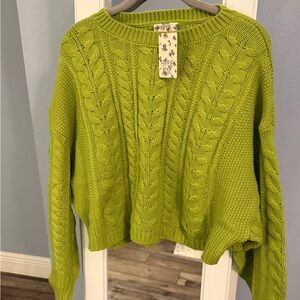 Hippie Rose Lime Green Cable Knit Sweater